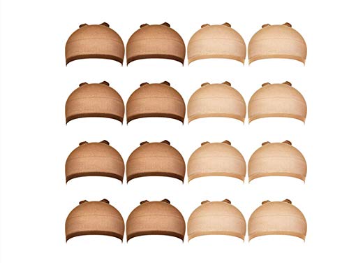 Swity Home Wig Caps 16 Pack Nylon Wig Caps 8 pieces Light Brown Stocking Wig Caps & 8 Pcs Brown Skin Tone Stretchy Nylon Wig Caps for Women Girls Kids