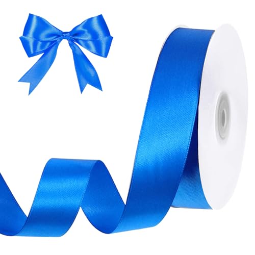 Image of woric Royal Blue Ribbon 1 inch 50 Yards Patriotic Satin Ribbon for Sports Team Back to School Graduation Leis Bows Crafts Gift Wrapping Flower Bouquet Baby Shower 4th of July Decorations