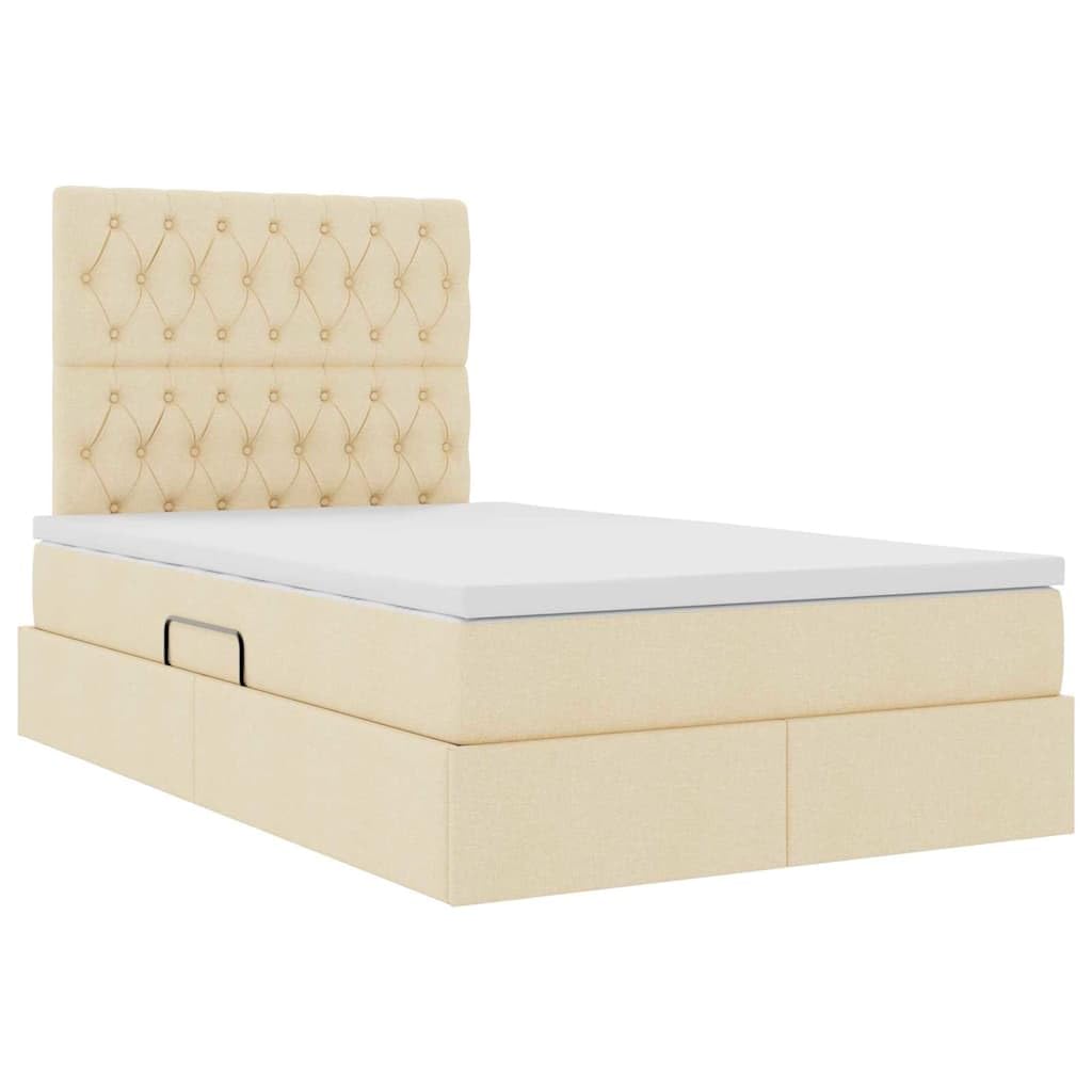 Cama de almacenamiento con colchón crema de 120 x 190 cm, material con marco de metal, cabecero, elevador lateral hidráulico, amplio espacio de almacenamiento y estante para dormitorio