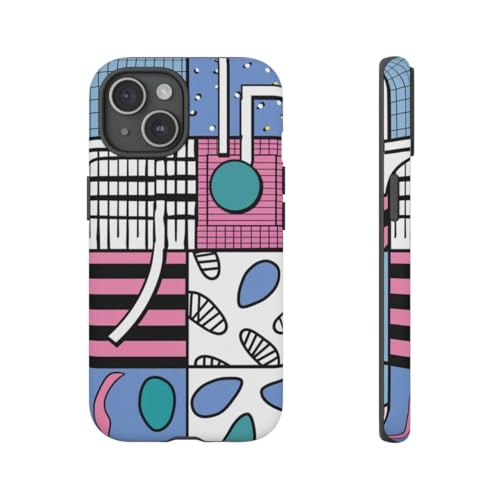 Coque rigide mate iPhone 15 rose motif géométrique abstrait antichoc