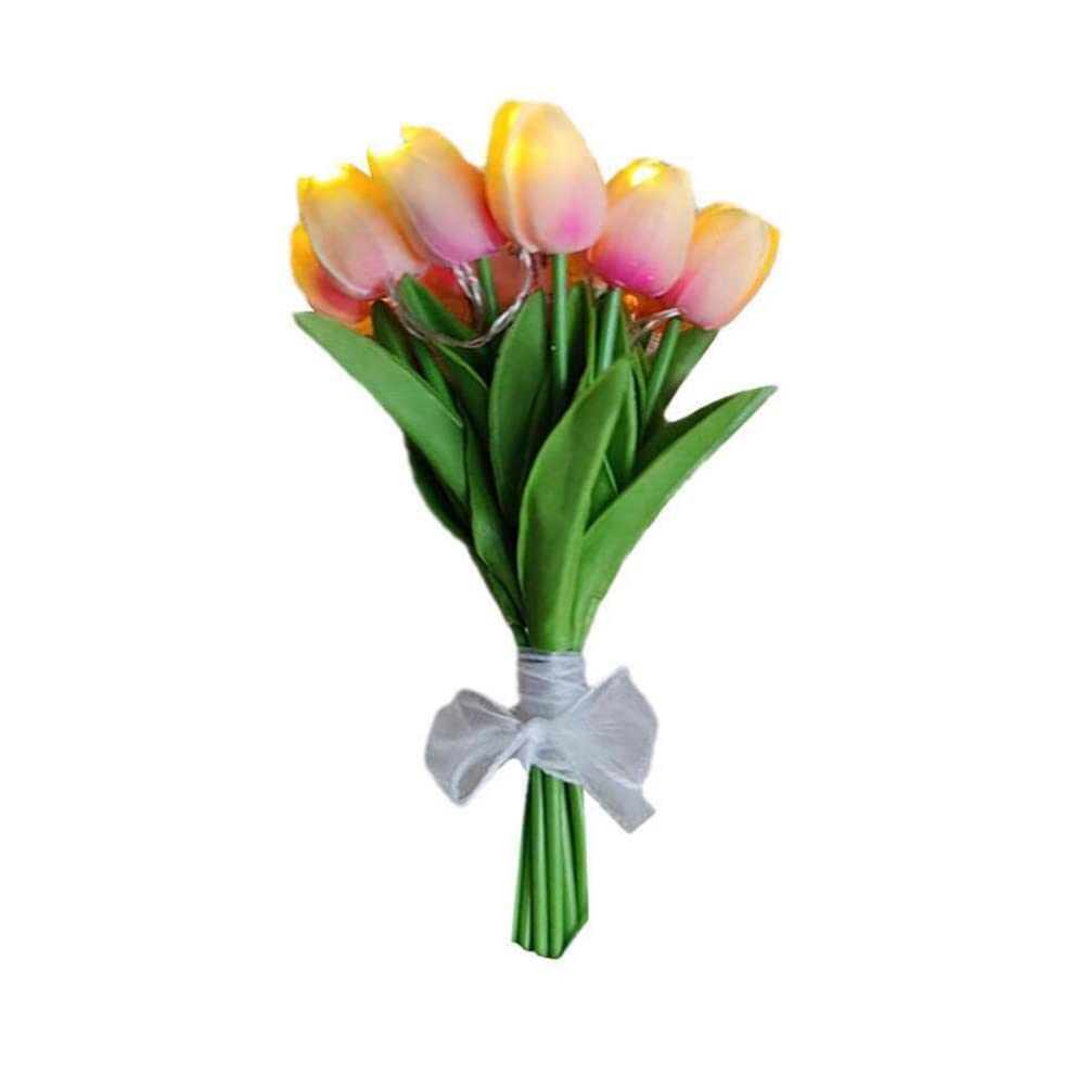 Anso Pink 15Pcs Led Tulips Table Lamp Bedside Atmosphere Night Light Flower Table Light Decor (Pink)