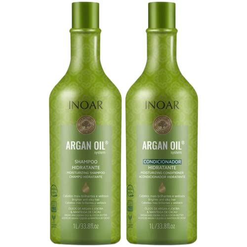 INOAR - Argan Oil Shampoo & Conditioner Set – Nourish and Repair Damaged on Dry Stressed Hair – Vegan Hair Product, Cruelty Free Haircare for Men and Women (2 Bottles, 33.8 oz. each)