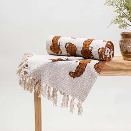 Image of 100% Cotton Handblock Floral Print Sofa Throw Blanket for Couch & Diwan, Car, 50x60 Inches (Brown-Multi 02)