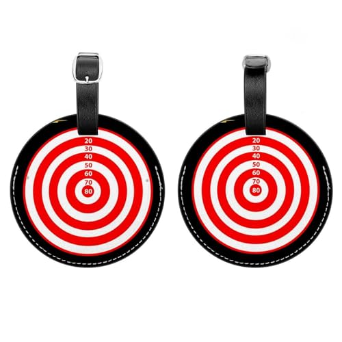 2 Piece Luggage Tags Dart Board with Score Round PU Leather Travel Suitcase Labels Tag with Privacy Name Address Card