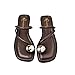 Women's leather strappy flat metal toe ring sandals fashionable square open toe low block heel slip-on Clip Toe Slide Sandals Casual Summer Beach slipper (brown, Adult, Women, 7, Numeric, US Footwear Size System, Medium)