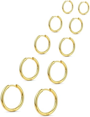 5 Pairs Small Huggie Hoop Earrings for Women, Stainless Steel Lig...