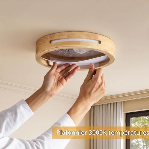 MELAYR Plafonnier LED Moderne Bois 30W, 3000K Blanc Chaud Lampe Plafond 3600lm CRI≥80, Luminaire Plafonnier pour Salon, Chambre, Bureau, Cuisine et Couloir Ø30cm – vue 2