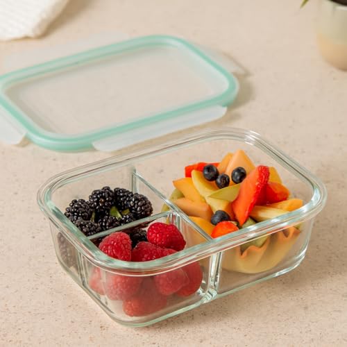 Image of Lunch Box Glass 3 Compartment | Lunch Box for Office Use with Airtight Locks | Microwave Safe Container with Partition | Glass Container wih Lid for Men,Women(1000ml)