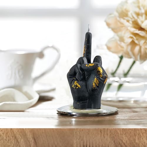 6sisc Small Middle Finger Scented Candle Black with Gold Foil Danish Pastel Room Aesthetic Decor Pine Aromatherapy Candles Natural Soy Wax Hand Gesture Fragrance Candle for Home Bedroom Decorations - Image 4