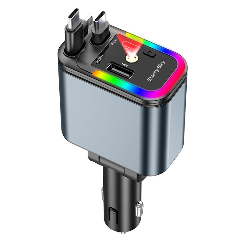 5 in 1 Einziehbare Auto-Ladegerät, Zigarettenanzünder USB C mit Sternenhimmel Projektor, Handy Schnelles Autoladegerät Zigarettenanzünder USB kompatibel mit iPhone/Samsung Galaxy/Hua Wei/Tablet