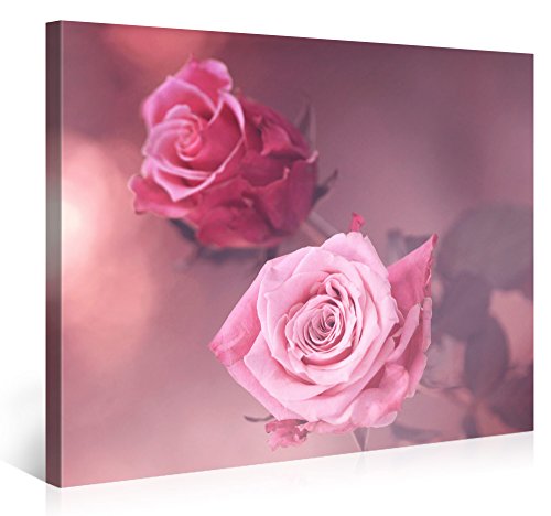 Gallery of Innovative Art - Two Pink Roses 100x75cm #e4121 - Impresión Giclee en Lienzo, Foto Lienzo Wall Art- Fotos en Lienzo montadas sobre Bastidor  Im?Genes en Lienzo XXL en Alta resolución
