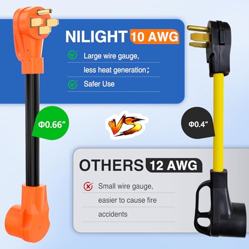 Image of Nilight EV Dryer Charger Adapter Cord 50Amp to 30Amp 4 Prong Pure Copper 125V /250V Outlet to Plug Conversion Heavy Duty 10 Gauge Wire 14-50P 14-30R 50M /30F