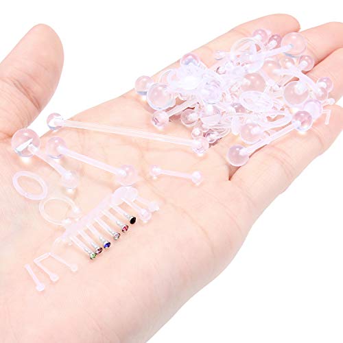 Vsnnsns 14G 16G 20G Clear Piercing Plastic Retainer for Nose Lip Tongue Nipple Eyebrow Septum Belly Rings Industrial Piercing Jewelry Earrings Use for Sport Work Surgery Piercing Retainer 72Pcs3