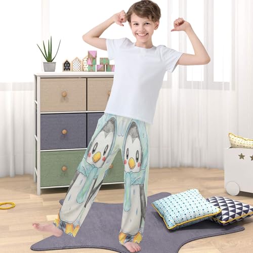 Boy's Pants Cartoon Penguin Jogger Pants Elastic Waist Long Bottoms Trousers with Pockets 6-14 Years4