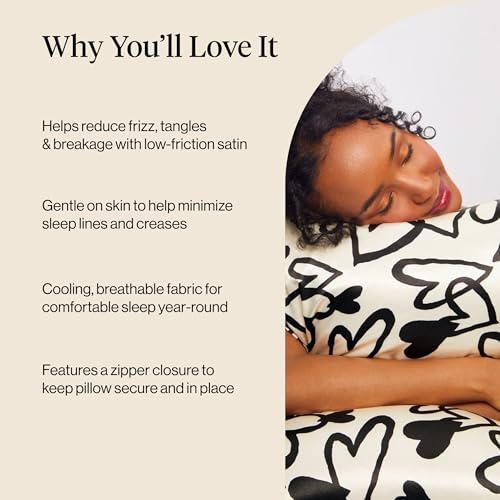 Image of Kitsch Satin Pillowcase with Zipper - Standard Size, Heart | Softer Than Silk Pillow Cases, Smooth Cooling Satin Pillow Case for Hair and Skin, Wrinkle-Free, Machine Washable