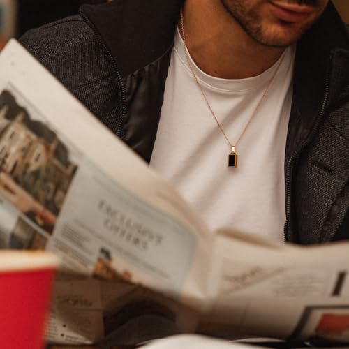 Forge & Foundry Men's Minimalist Stainless Steel and Solid Onyx Inlay Pendant | 21 Inch Rolo Chain | Design-Led Artisan Jewelry, from London3