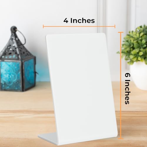 Image of 4x6 inch white acrylic QR standee | L-shaped plastic display stand for reviews or any QR codes | solid desk stand for shop, salon, cafe, clinic counter (1)