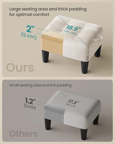 Image of SONGMICS Foot Stool with Legs, Small Footstool Ottoman, Velvet Seat with Thick Cushion, for Living Room, Bedroom, Entryway, 330 lb Weight Capacity, Cream White ULOM501W01