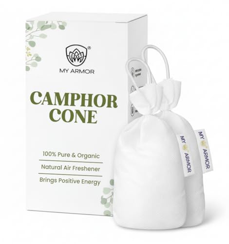 Image of MY ARMOR Natural Camphor Cone Air Freshener | 100% Pure & Organic Kapoor | Long-Lasting Fresh Aroma | For Car, Wardrobe, Bathroom, Pooja Room, Drawers & Office | Pack of 2