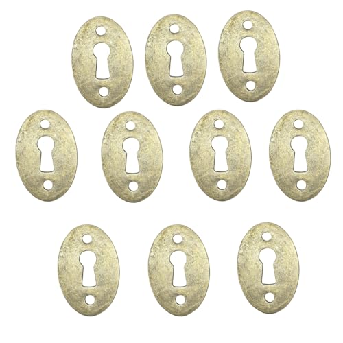 UPEYXDQR Oval Stamped Antique Brass Decorative Keyhole Cover Plate, Keyhole Escutcheon Plate for Cabinet, Door, Dresser, Drawers, Desk Furniture Hardware 10 Pack - Image 4