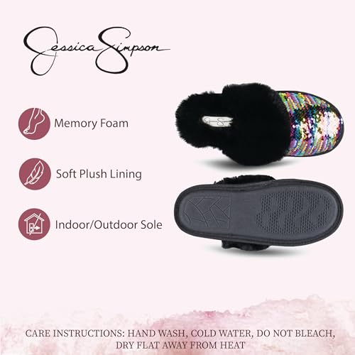 Image of Jessica Simpson womens Comfy Faux Fur House Slipper Scuff Memory Foam Slip on Anti-skid SoleSlipper