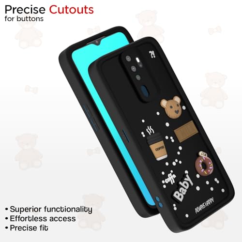 Image of Pikkme Back Cover for Oppo A5 2020 / A9 2020 | 3D Cartoon Silicone Case Cute & Fun Full Protective Bumper Cover (Black)