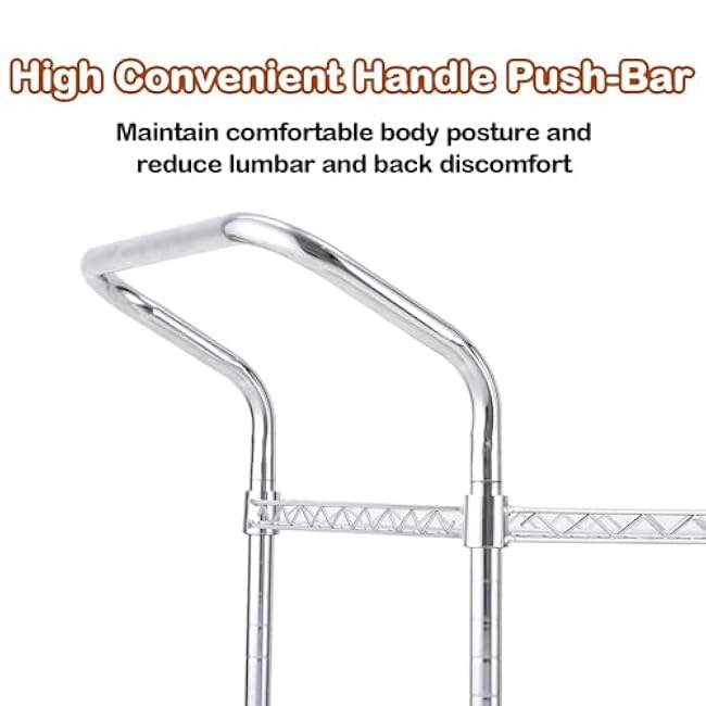 3 Tier Metal Rolling Utility Cart on Wheels, Chrome Steel Wire Storage Trolley with Handle, Heavy Duty Kitchen Serving Cart Organizer for Home Office Warehouse, High Handle-mwImp0VZ