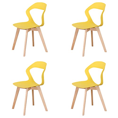 I LOVE FACE Chaise de Salle à Manger/Bureau Minimaliste Nordique avec Pieds en hêtre Massif, chaises de Cuisine pour Salon, Salle à Manger, Salle de réunion (4 Packs, Jaune)
