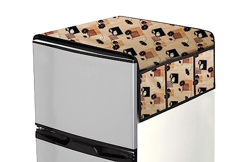Image of Stylista Refridgerator top Cover Suitable for Samsung RT28C3452CU /HL, 236 Liter Fridge, Dimension (WXD) 65x111 CM, Lotus Pattern Beige