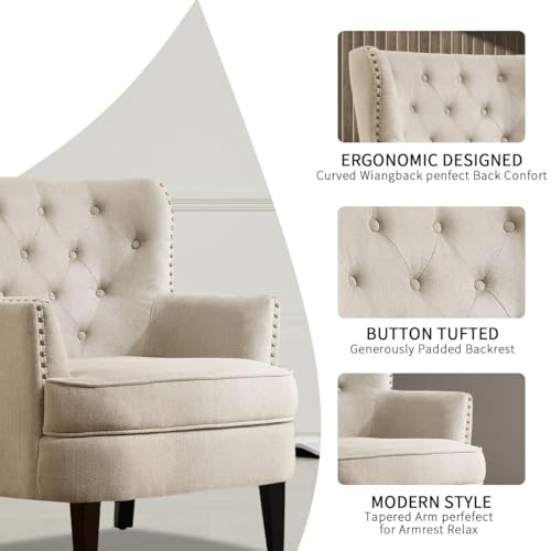 Image of Castora Upholstered Accent Chair for Living Room and Offices (Biege)