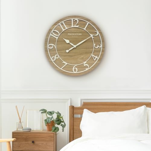 Presentime Co Classic Farmhouse Shiplap Clock, 19.5 Inch, White Arabic Numerals With Ash Wood Shiplap Style. Large Farmhouse Decor For Living Room thumb #4