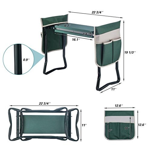 Garden Kneeler And Seat--Folding Garden Stool, Gardening Bench Supplies, Heavy Duty Kneeler With 2 Ex-Large Pouches, Eva Foam Thick Pad, Detachable Belt--Gardening Gift For Women Men Gardener Lovers #TOP4