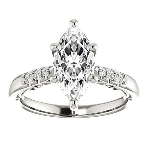 2 CT Marquise Cut Colorless Moissanite Engagement Ring, Solitaire with Accent Wedding Ring, Solid 14k White Gold Moissanite Ring, Anniversary Promise Ring Gifts for Her