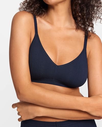 Image of Natrelax Modal Ribbed V Neck Bralette | Semi Sheer Fabric, Wireless Unlined, Double Layers, Adjustable Straps, No Underwire, Comfort Soft, Bras for Women