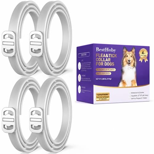 Flea and Tick Collar for Dogs 4 Packs,Dog Collars with Natural Essential Oils,Waterproof, Adjustable for Small Medium Large Dogs,Safe for Puppies (Gray)