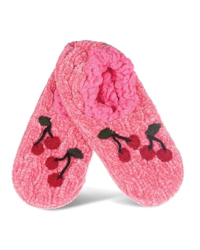 MeMoi Women's Cozy Cherries Chenille Sherpa Lined Slippers