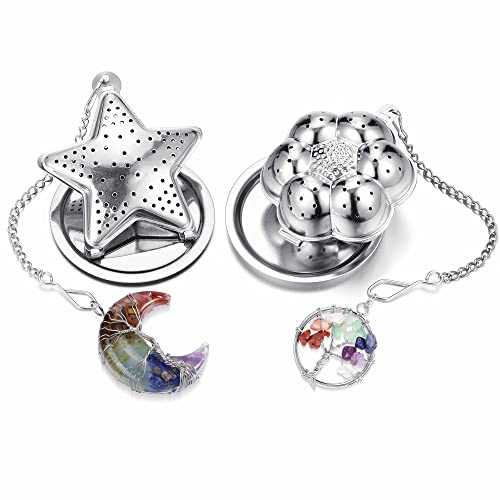 Pair Tea Infuser,7 Chakra Healing Crystal Tree Life Wire Wrapped Pendant Tea Strainer, Natural Stone Reiki Spiritual Quartz Loose Leaf Tea Steeper For Brew Fine Loose Tea And Spices Seasonings #TOP8