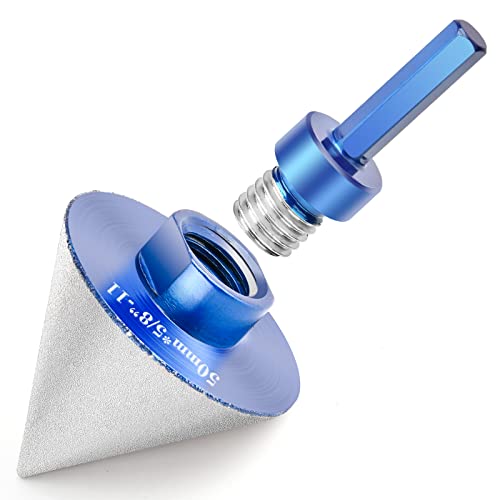 Countersink Drill Bit For Angle Grinders, Diamond Beveling Chamfer Bits For 0-2" Exsiting Hole Enlarging Trimming Shaping In Granite, Marble, Porcelain, Ceramic Tiles, 5/8"-11(50Mm) Dia With 3/8” Hex Shank Thread Adapter For Drills #TOP19