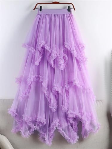 Women Tulle Long Skirt Irregular Mesh High Waist Midi Skirt Casual Evening Tiered Skirts2