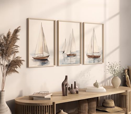 Affiche aquarelle de voiliers triptyque pour habiller un mur vide - 2