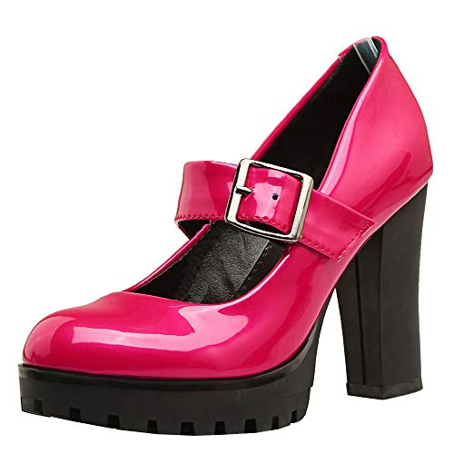 LUXMAX Women Patent Leather Mary Janes Platform Block High Heel
