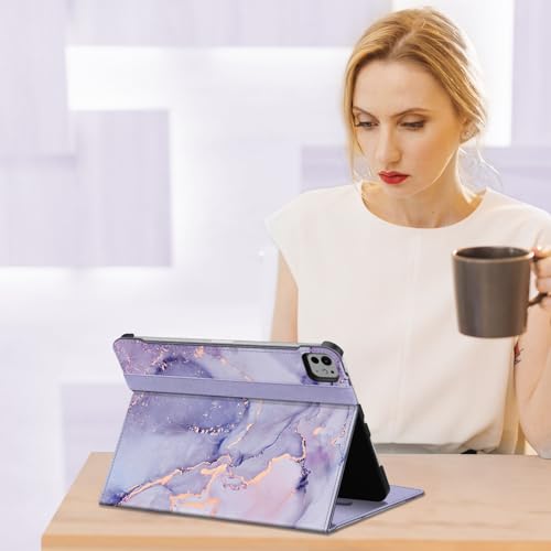 Image of Fintie Folio Case for iPad Pro 11-inch (M5) 2025 / (M4) 2024 - Multiple Angles Viewing Stand Protective Cover with Pencil Holder & Pocket, Auto Wake /Sleep, Lilac Marble