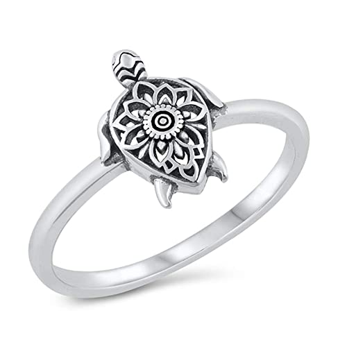 CloseoutWarehouse 925 Sterling Silver Mandala Sea Turtle Ring - Main Image