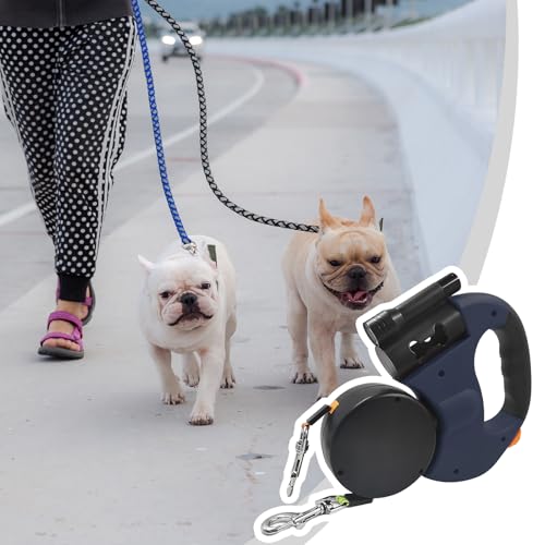 Doppelte Einziehbare Hundeleine für 2 Hunde - 3M Flexible Doppelleine Mit LED Licht - Ausziehbare Leine für Kleine und Mittelgroße Hunde
