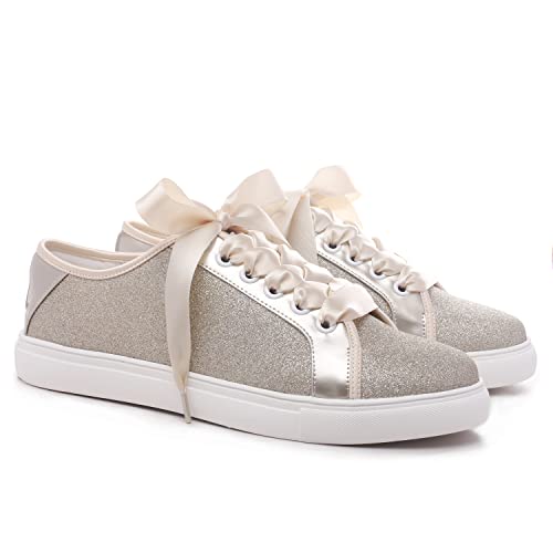 Elivandon Wedding Shoes Bling Bridal Sneakers Flats Bride Tennis Shoes Shiny Sequin Sparkly Sneakers2