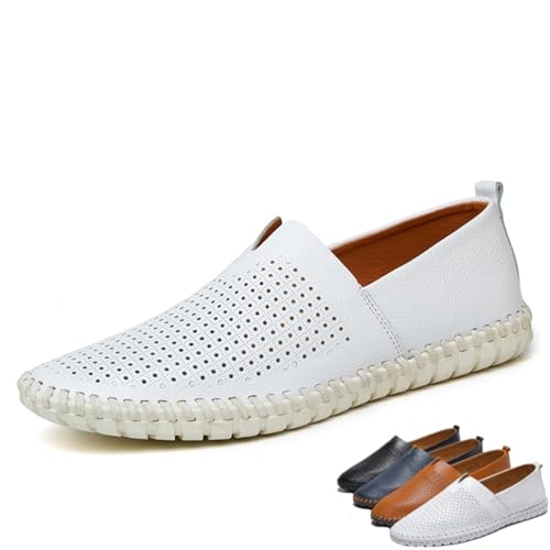 Mens Handmade Genuine Leather Loafers, Mens Loafers Casual Slip On Breathable Lightweight Soft Driving Moccasins Shoes
