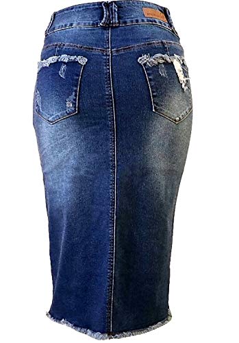 Jack David Womens Plus Size below Knee Length Midi Pencil Ripped Blue Denim Jeans Skirt2