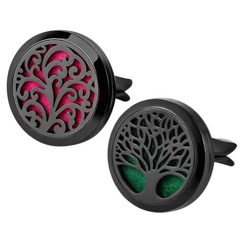 Image of KVAEY 2PCS 30mm Car Diffuser Vent Clips, Tree of Life Aromatherapy Essential Oil Diffuser Locket with 12 Felt Pads, Stainless Steel Car Diffuser Locket Air Freshener (Style 4)