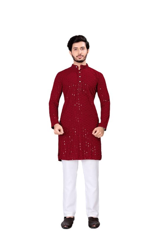 parallel times Mens Chikankari EMBRODIERED Heavy Design Wedding Kurtas for Men-picture-13