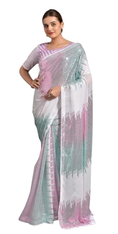 Sari en georgette pour femme brodé de paillettes d'inspiration indienne